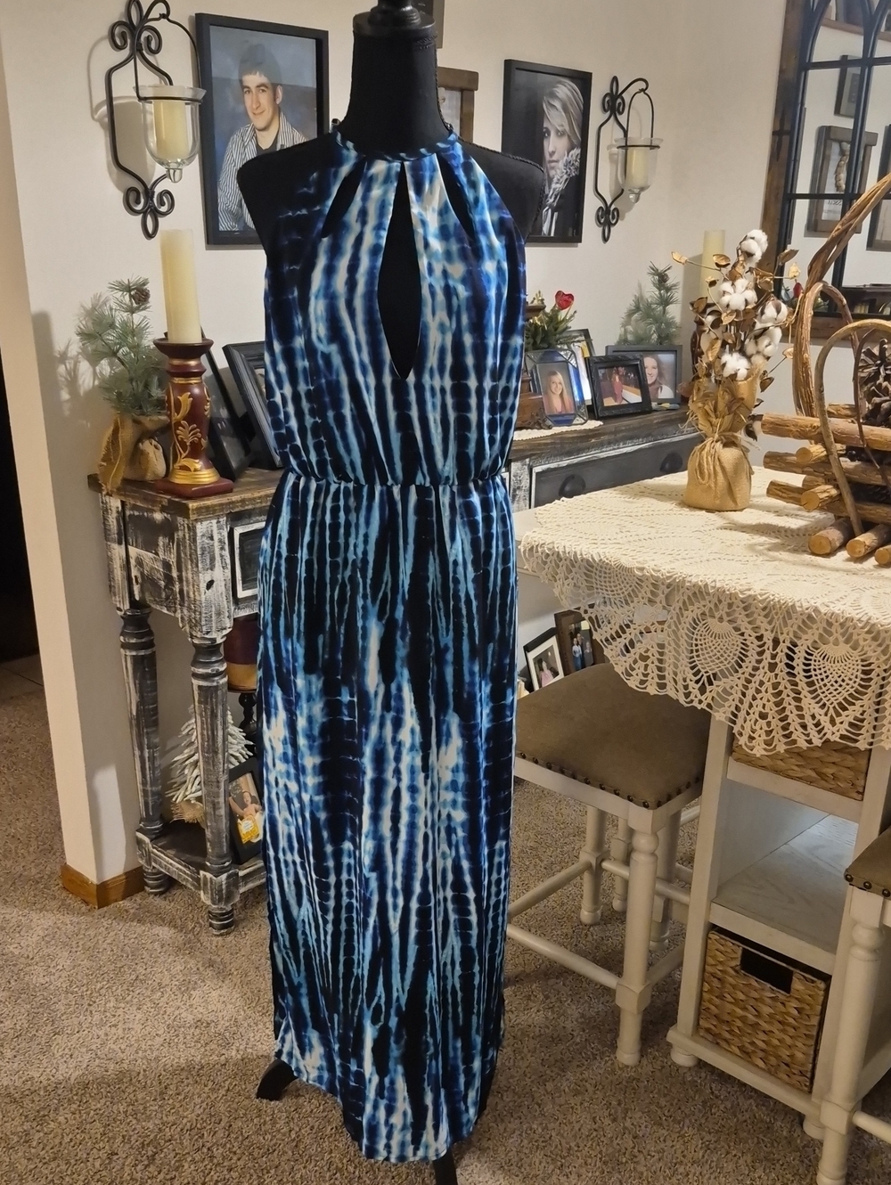 Beach Bunny Blue Tie-Dye Halter Maxi Dress